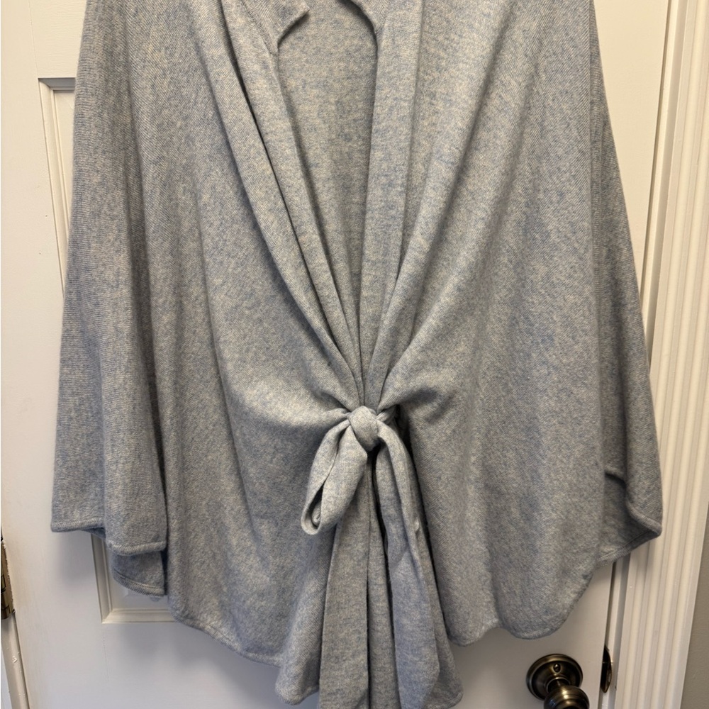 House of Pom Light Blue Women's Belted Cape Sweater OSFA